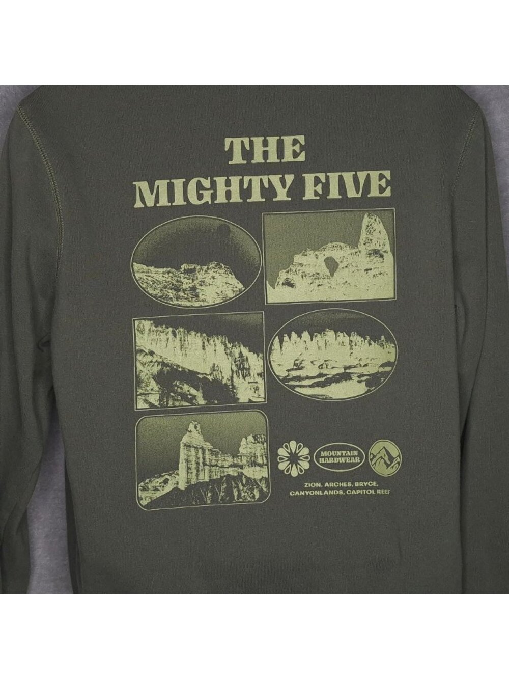 Mountain Hardwear Mens "The Mighty Five" National Parks Hoodie Medium Green